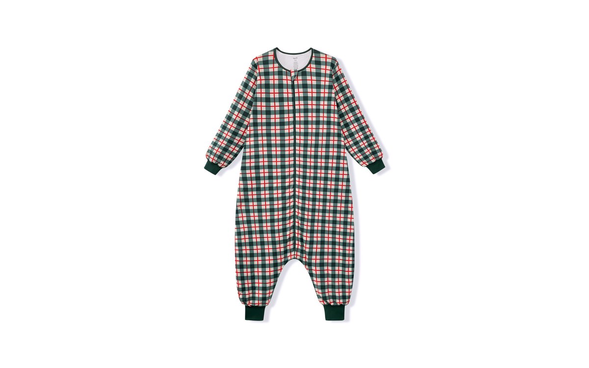 Kyte Baby's Long Sleeve Adult Sleep Bag Walker in Holiday Plaid, flat on white.