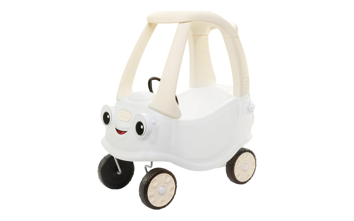 The Little Tikes Cloud Collection Cozy Coupe, the classic ride-on car in white with a cream roof, on a white background.